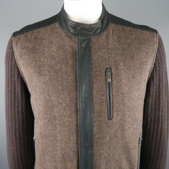 TORRAS Chest Size 42 Brown Mixed Materials Wool Zip Up Jacket - Picture 2 of 9
